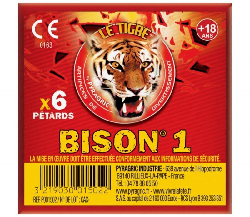 Pétard Le Tigre Bison N°1 - 6 pétards│PYRAGRIC chez Maréco (Sarzeau)