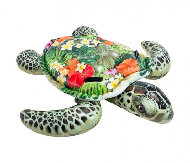 Grand matelas tortue à fleurs à la piscine ou à la plage - 191x170 cm