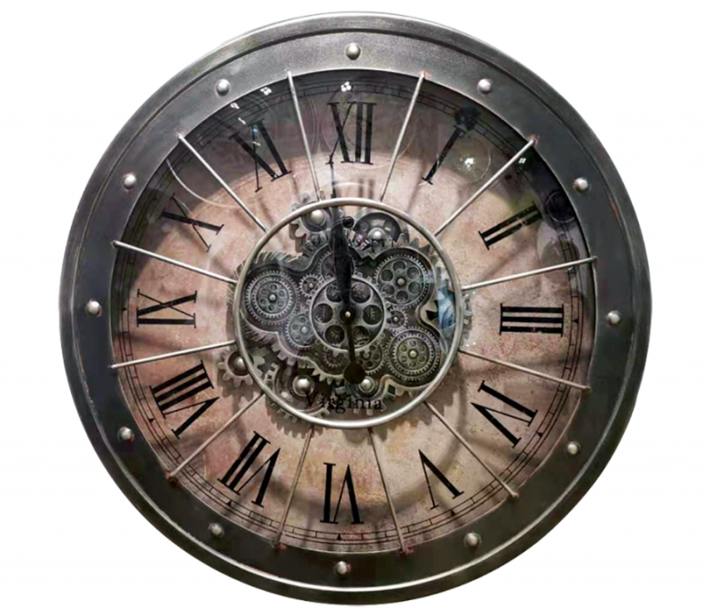 Horloge à engrenage en bois et métal 80cm - décoration murale Sarzeau Vannes