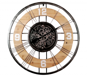 Horloge à engrenage en bois et métal 90cm - décoration murale Sarzeau Vannes