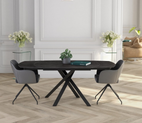 table de repas céramique anthracite, rallonge dépliée à 190 cm. Table akante Sarzeau Vannes