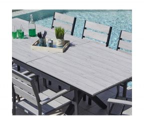 Table extensible CAVALAIRE en alu et plateau effet bois grisé
