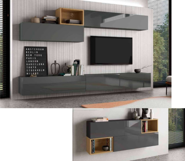 meuble de salon composable block ramis totalement odulable ton bois et graphite