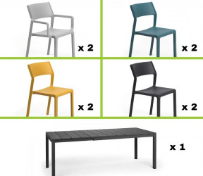 Ensemble table RIO + 2 fauteuils + 6 chaises de couleurs TRILL - Nardi Outdoor